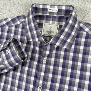 Todd Snyder Dress Shirt Mens 16 34/35 Purple Gingham Check Melange Yarns LS